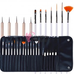 Pensule de unghii set de 15 bucati pentru constructie acril, gel uv si decor art PNS33 + 5 instrumente punctie + Borseta Cadou